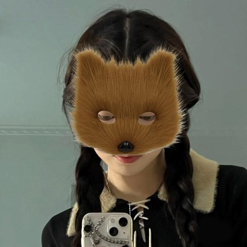 Wolf Foxes Costume Set Plush Animal Mask Animal Tail and Glove, Halloween Animal Costume for Kid Adult Halloween Cosplay