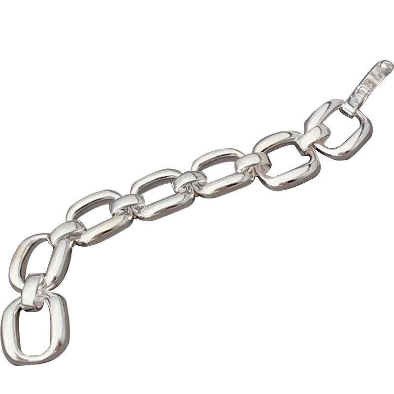 Korean Style S925 Sterling Silver Geometric Cutout Bracelet: Women's Retro Hong Kong Style Bangle