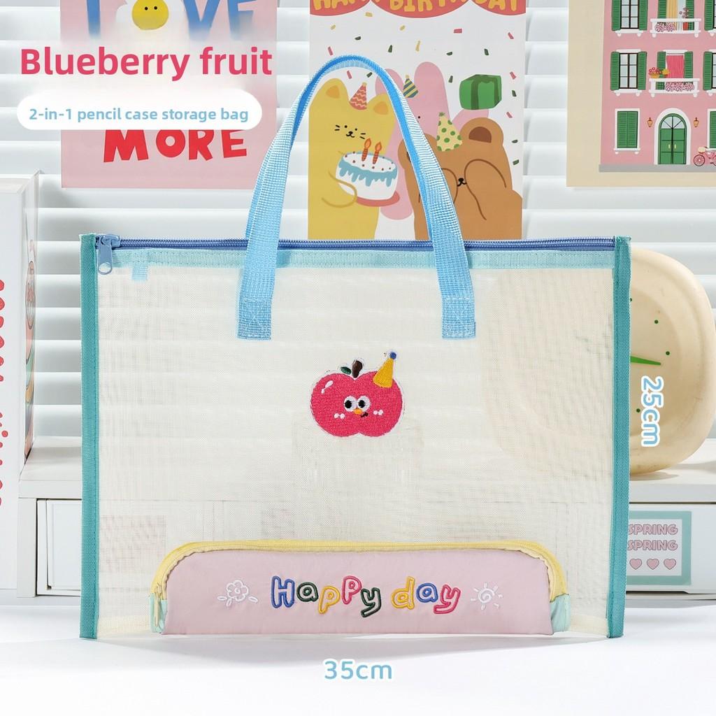 Cartoon Mesh Document File Bag With Handle For Office And School Use