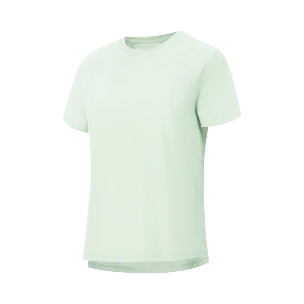 Li-Ning Fitness Series Solid Color Round Neck Comfortable Breathable Versatile Short Sleeve T-Shirt Women Tops Sheep-Fat-Green ATSV136-2