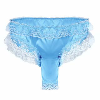 Mens Satin Panties Frilly Lace Trim Sissy Panties Sexy Open Elephant Nose Lingerie Crossdressers Underwear Maid Cosplay Briefs