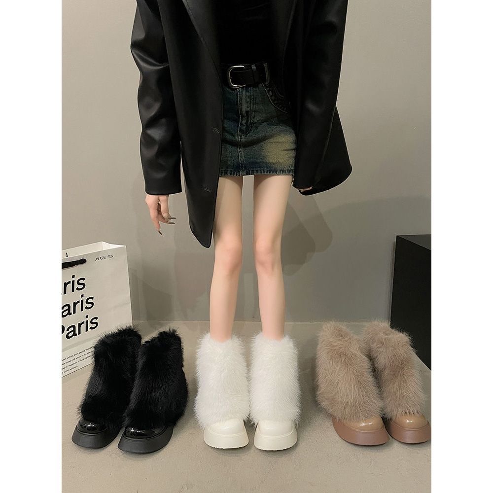 Internet celebrity short boots plush snow boots autumn and winter temperament thick-soled Martin boots