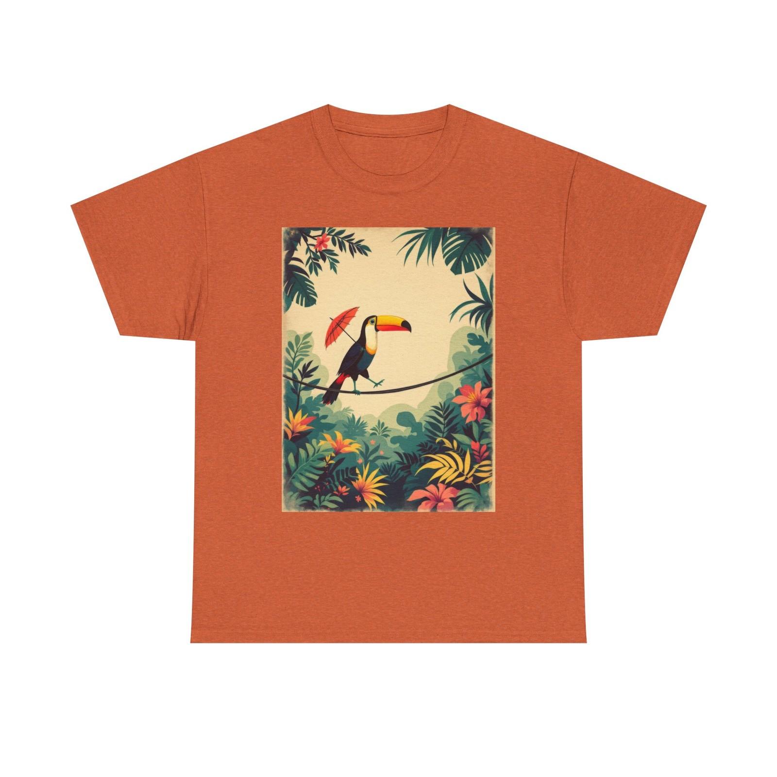 Toucan on a Tightrope T-Shirt Fun Whimsical Graphic Tee Bird Balancing Act L