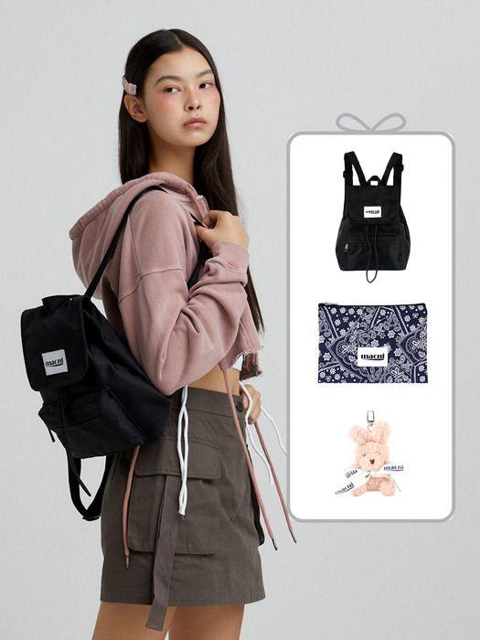 Macni [SET] FLAP STRING BACKPACK & PAISLEY POUCH & KEYRING SET