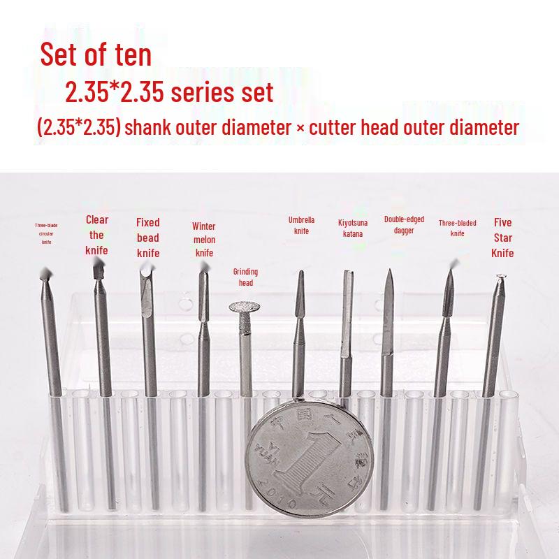 

Набор электрических ножей для резьбы по дереву: Включает инструменты для резьбы по корню, резьбы по грецкому ореху, лезвие меча, трехгранный нож и сверло.