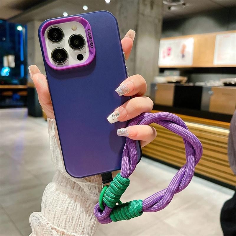 Fashion Lanyard Bracelet Silicone Metallic Aurora Matte New Case For iPhone 16 15 14 13 12 11 Pro Max X XS XR Soft Shockproof Cover
