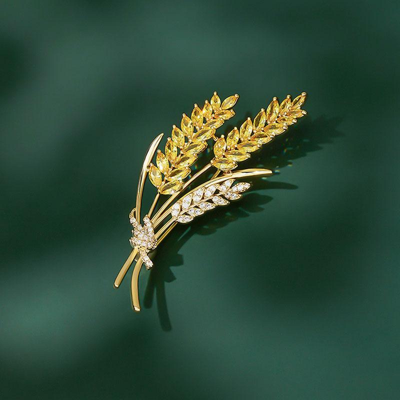 Delicate Wheat Ear Brooch High-End Women'S Light Luxury Niche High-End Design Corsage Temperament Coat Pin Accessories