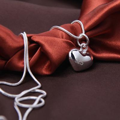 Collier Pendentif Petit Cœur Solide Couleur Argent Chaîne Serpent 16-30 Pouces Pour Femmes Charme Mariage Bijoux de Mode