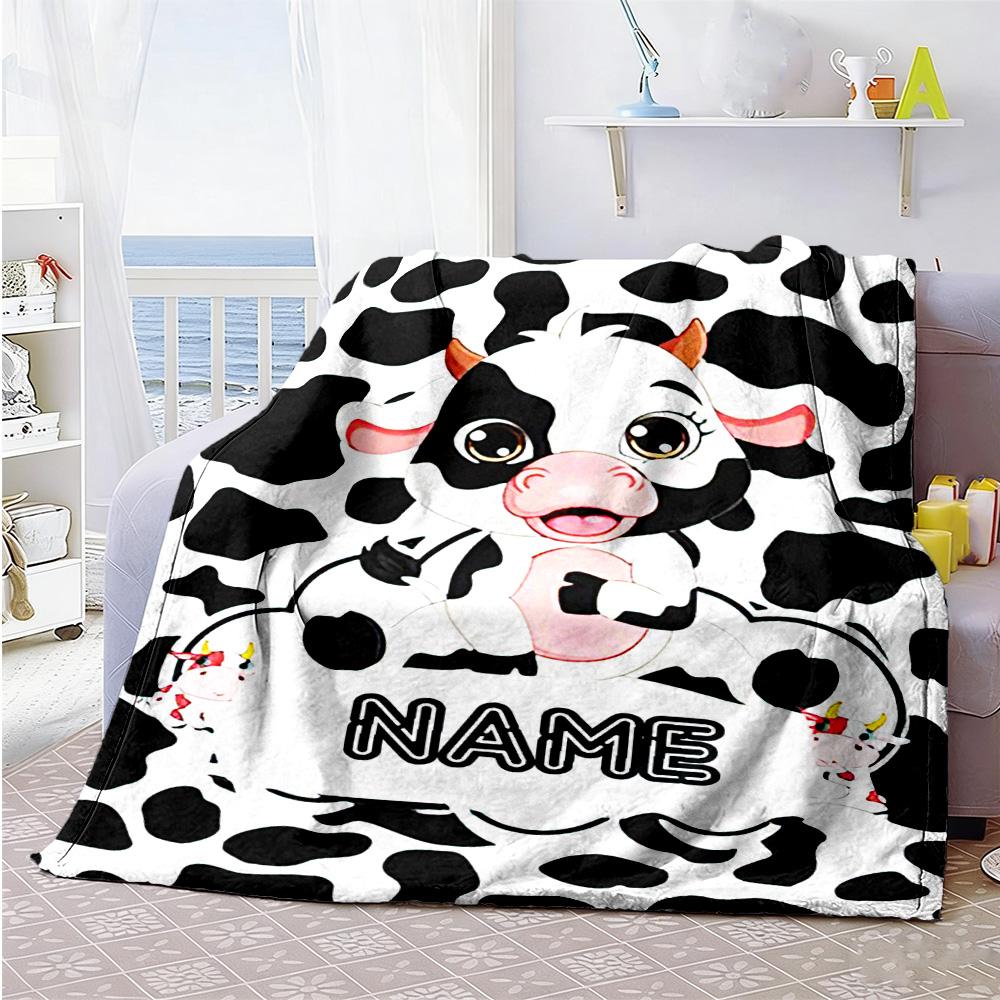 Dairy Cow Customize Your Name Blanket Gift Personalized Blanket Soft Warm Cozy for Home Decor Couch Chair Sofa Ideal for All Seasons