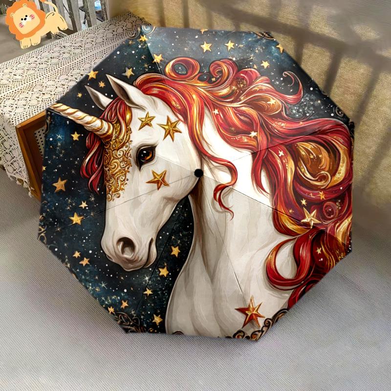 1 PC Automatic Folding Umbrella - Colorful Unicorn Pattern, Portable & Foldable Design with 8 Ribs, Christmas Birthday Gifts