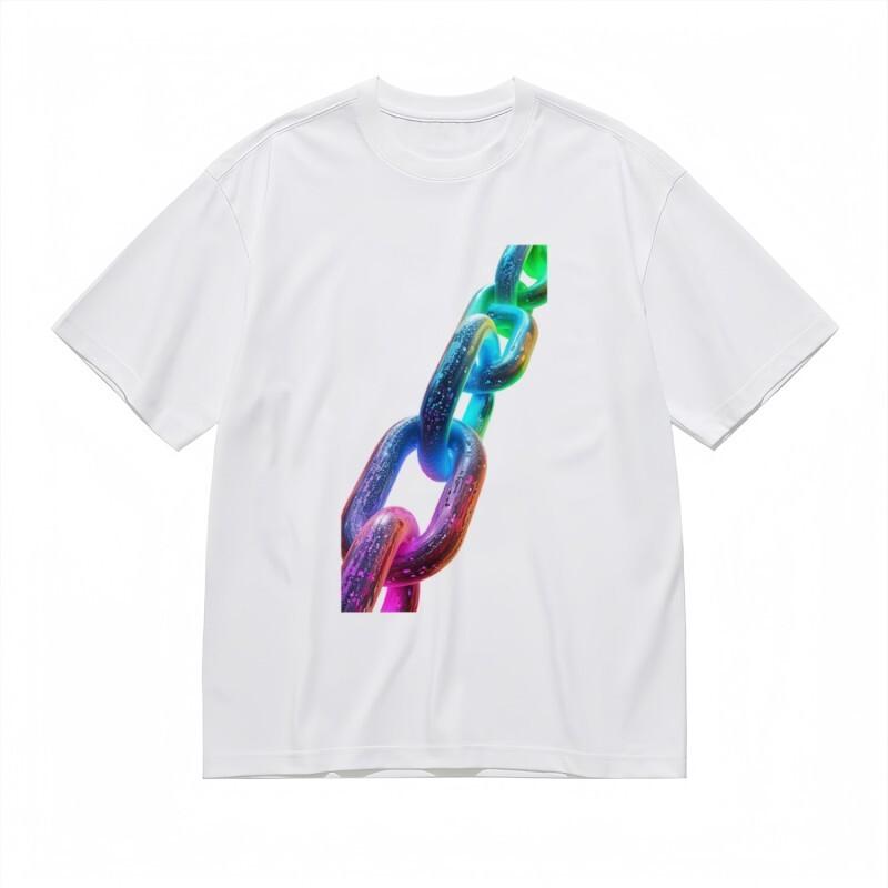 

Men s Comfortable Classic T-Shirt Rainbow Metallic Chain Art Design Tee 4XL
