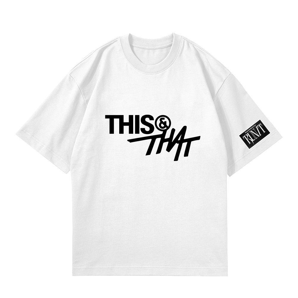 Stray Kids "THIS & THAT" Graphic T‑Shirt, Bold Typography Front Print with RUNVT Sleeve Label, Oversized Unisex K‑Pop Streetwear Fan Merch Tee
