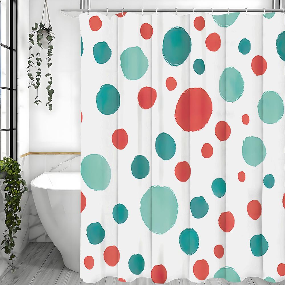 Red and Blue Polka Dot Shower Curtain, Bathroom Decorative Shower Curtain, Waterproof Shower Curtain with Hooks
