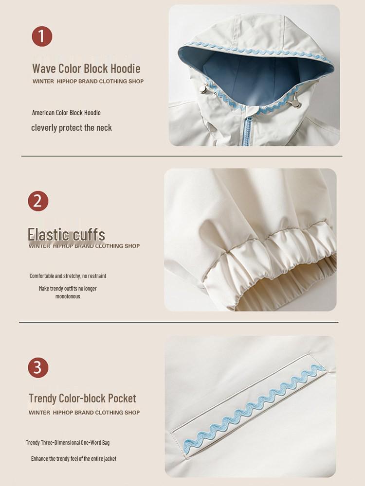 2026 Women's Color Block Hooded Windproof Waterproof Mountaineering Jacket