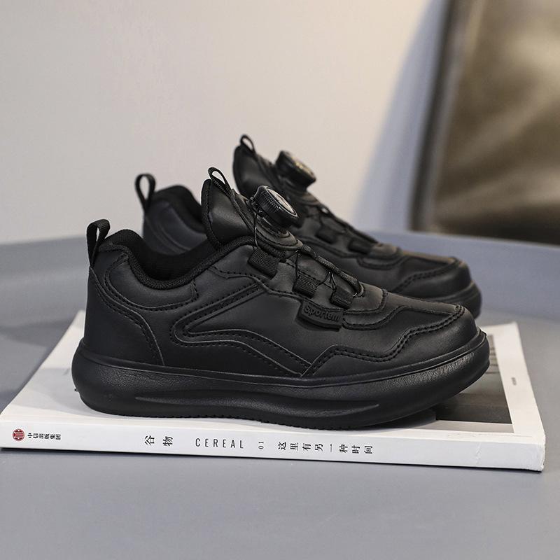 New Boys and Girls Sports Shoes Leather Waterproof Rotating Buckle Children's Sports Shoes Lightweight Versatile Student White Shoes