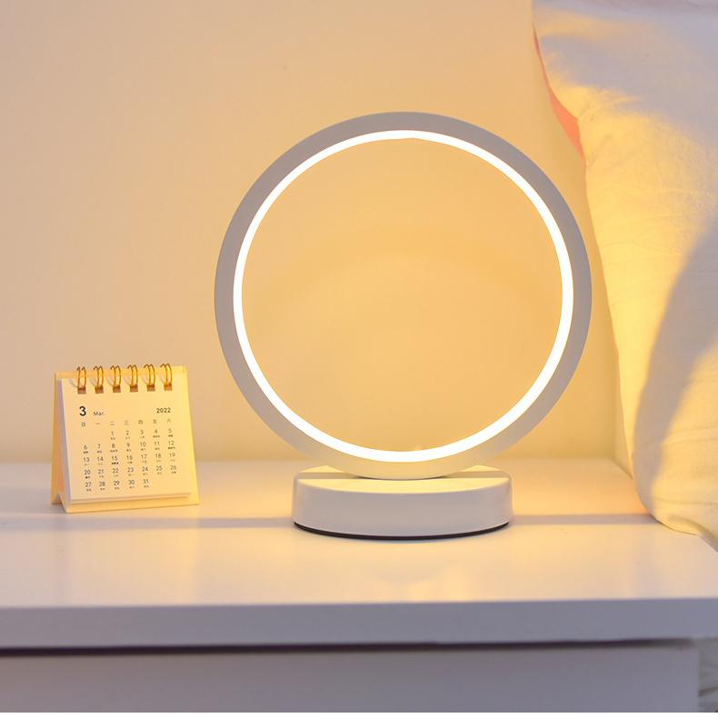Nordic Circular LED Night Light, Minimalist Ring Soft Table Lamp, Bedroom Bedside Ambient Decor Lamp, Black & White Available