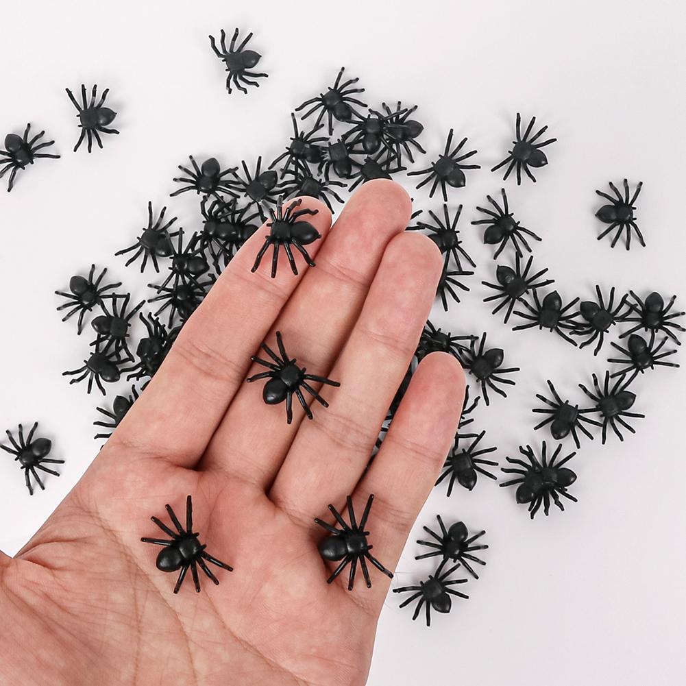 100 Stück Halloween Spinnen Dekorationen Kleine Schwarze Leuchtende Plastikspinnen Spukhaus Spinnendekoration Simulation Kniffliges Spielzeug