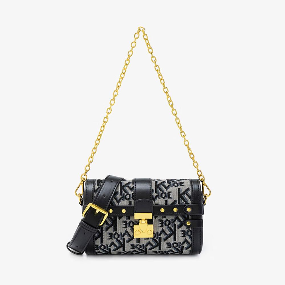 

Превосходный смысл, цельный мешок с вышивкой, диагональная цилиндрическая цепочка, сумка для подушек, длина 18 см, ширина 8 см, высота 12 см чёрный