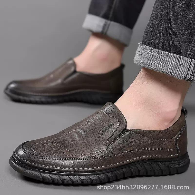 Men's Casual Shoes 2024 Summer New Trend Driving Leather Shoes Men's Leather Soft Sole Middle-aged and Elderly Dad Shoes