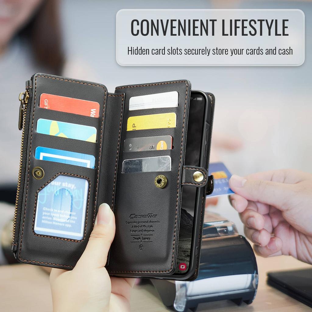 Crossbody for Samsung Galaxy A37 A57 Leather Wallet Case RFID Blocking 10 Card Holder Zipper Pocket Magnetic Flip Wristlet Strap