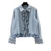 Womens Denim Jacket 2026 Loose Fit Embroidered Spliced Streetwear Top