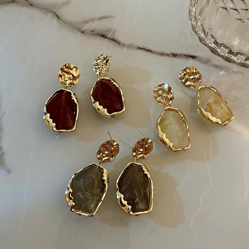 925 Copper Needle Fashion Pendant Earrings Trend Vintage Geometry Acrylic Earrings for Women 2023 Korean Bohemia Zircon Gift
