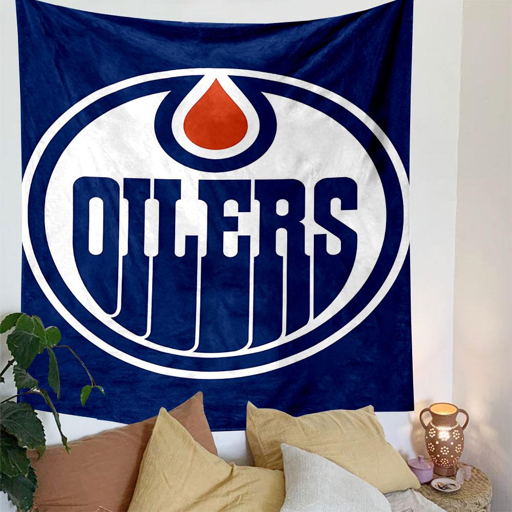 Edmonton Oilers Logo Tapestry Wall Hanging, NHL Hockey Team Art, Sports Wall Decor for Bedroom Living Room Man Cave