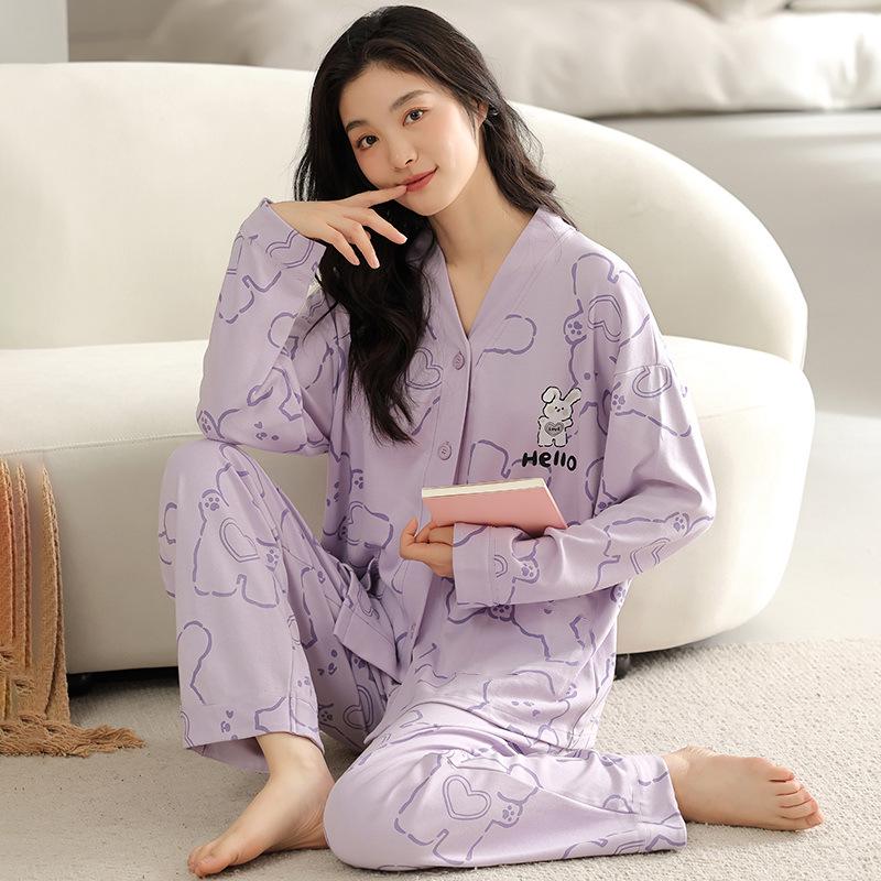 Set Pijama Damă 2024: Haine de casă cu mânecă lungă pentru primăvară, toamnă și iarnă. Perfect pentru Transmisiuni Live ale Micro-Afacerilor.