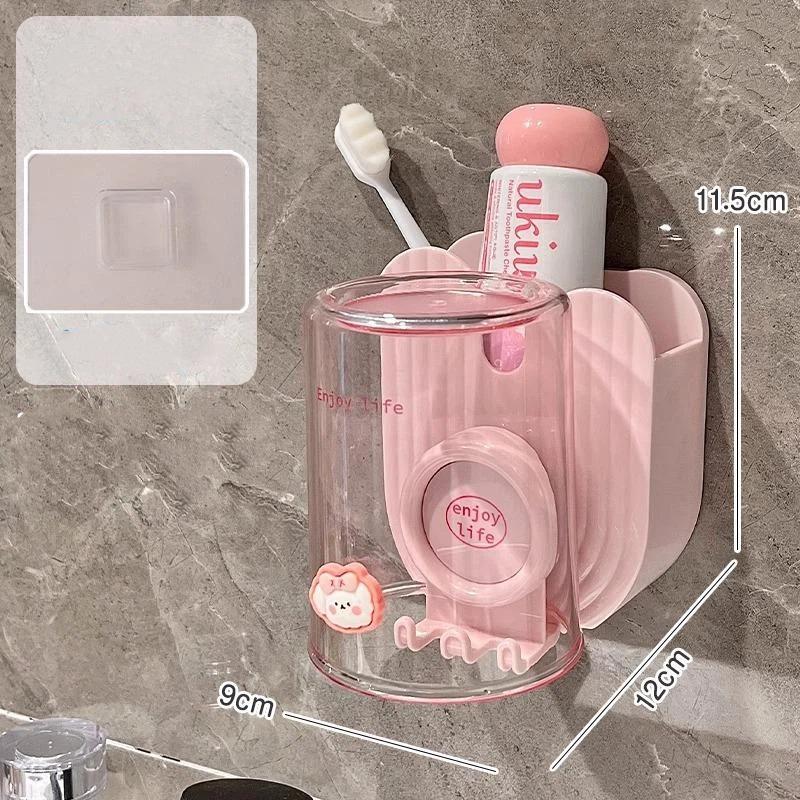 Wall Mounted Toothbrush Holder with Cup Dustproof Drain Hole Design Bathroom Storage Rack for Daily Home Use
