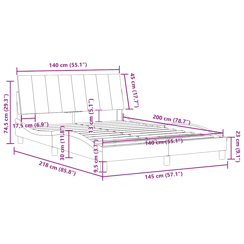 Bed Frame without Mattress  Hanko  Light Grey 140x200 cm Velvet