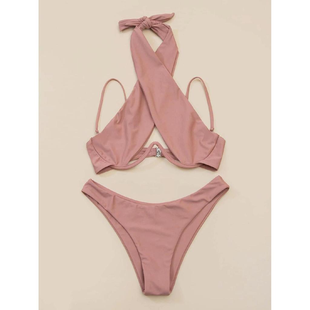 Nové Cross Halter Push Up bikiny dámské plavky s kosticí Sexy dvoudílné plavky letní plážové plavky sada bikin