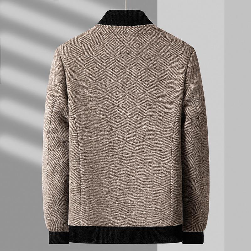 Autumn and Winter Men's Woolen Jacket Business Casual Cotton Thickened Stand-up Collar Zipper Woolen Jacket Men's Jacket
