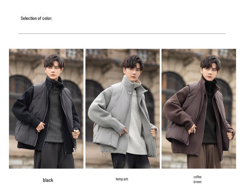 Trendy Brand 2025 Men's Stand Collar Patchwork Down Jacket, Winter Korean Style, White Duck Down, Thickened.