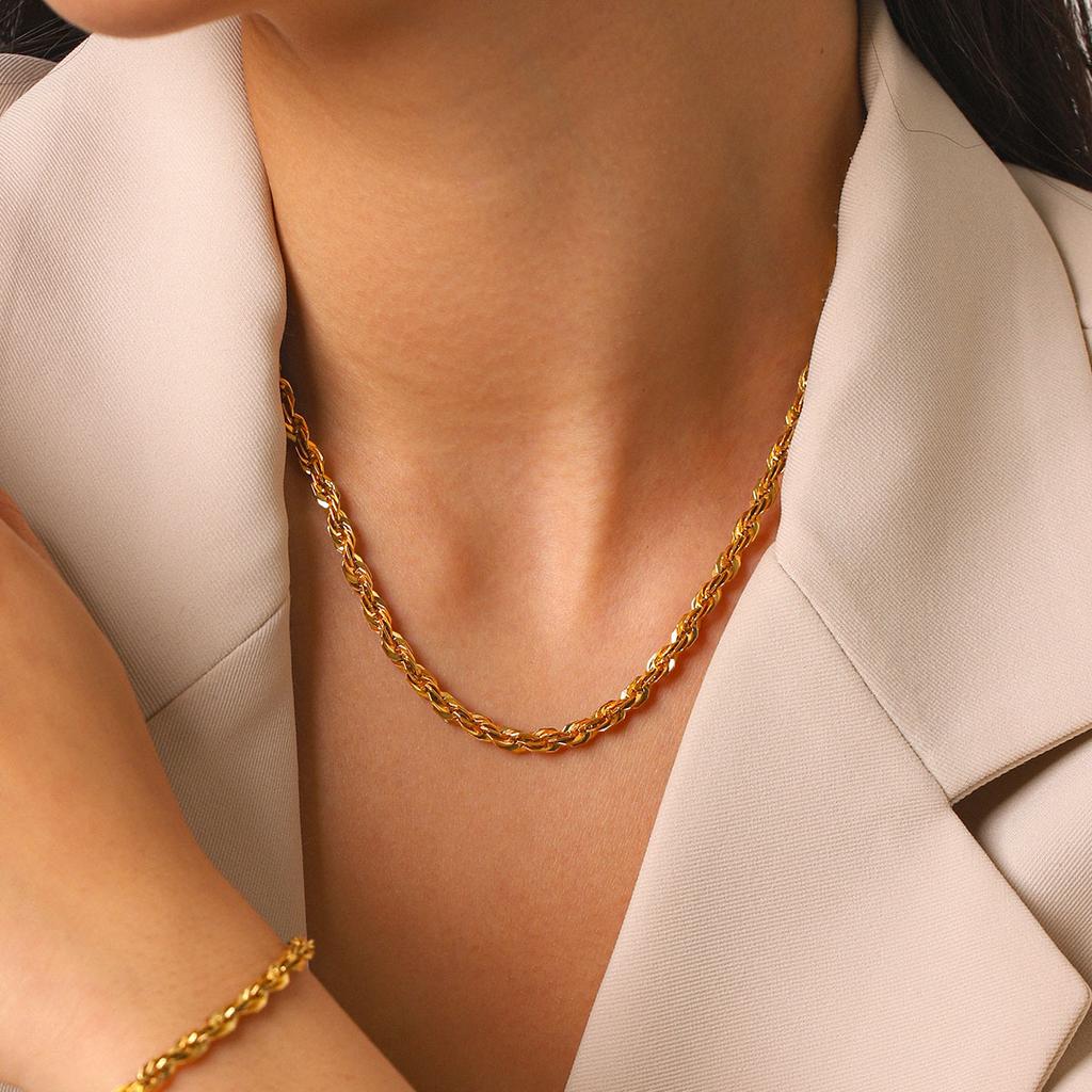 Euro-American Ins style 18k gold stainless steel thick rope bracelet for women, non-fading titanium steel necklace