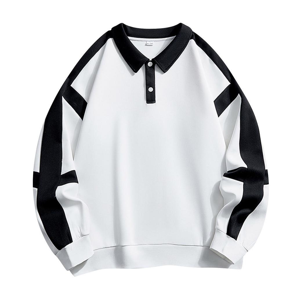 Men's Sweatshirt Lapel Drop Shoulder Sweatshirt Fashion Trend Color Block Collar Tube Neck Pullover