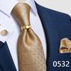 Fashion Men's Necktie Ring Set Light Brown Floral Silk Tie Handkerchief Cufflinks for Party Business