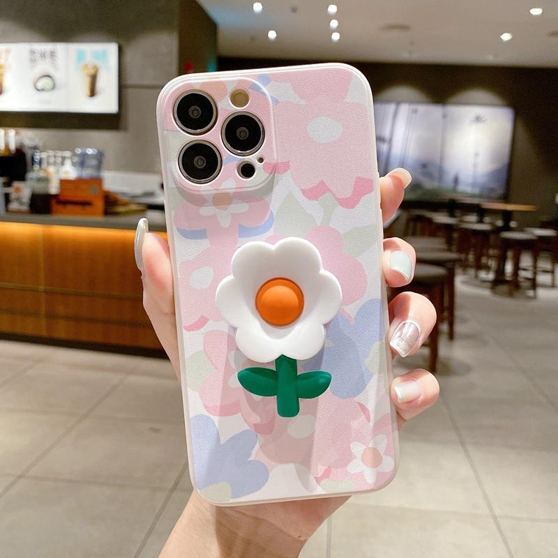 Small fresh for iPhone16 mobile phone case Apple 15promax painted flower holder XSMAX women's soft case