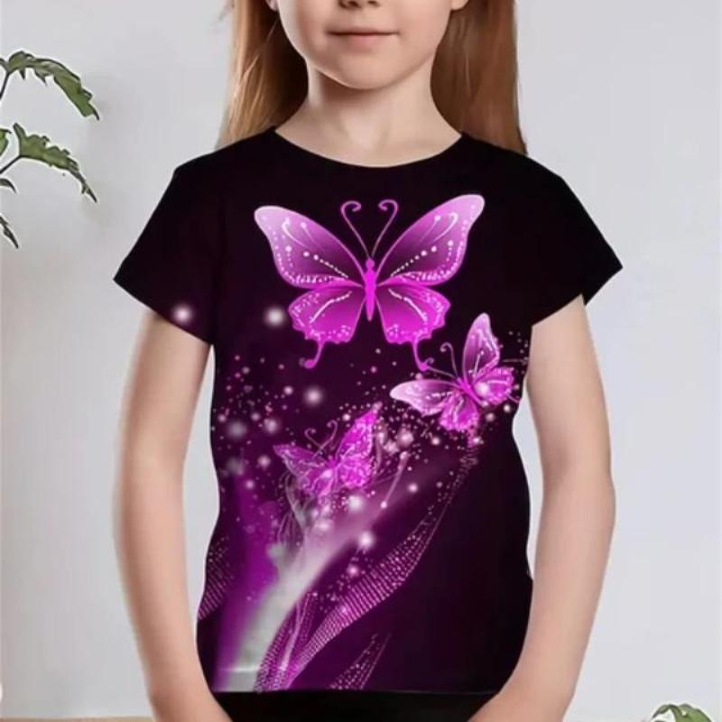 Children's Butterfly Printed Cute Multi Color T-shirts Girls Fashion Soft Comfortable T-shirt