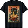 Camiseta Gráfica Engraçada de Gato com Ramen Camiseta de Gato Anime Kawaii Japonesa