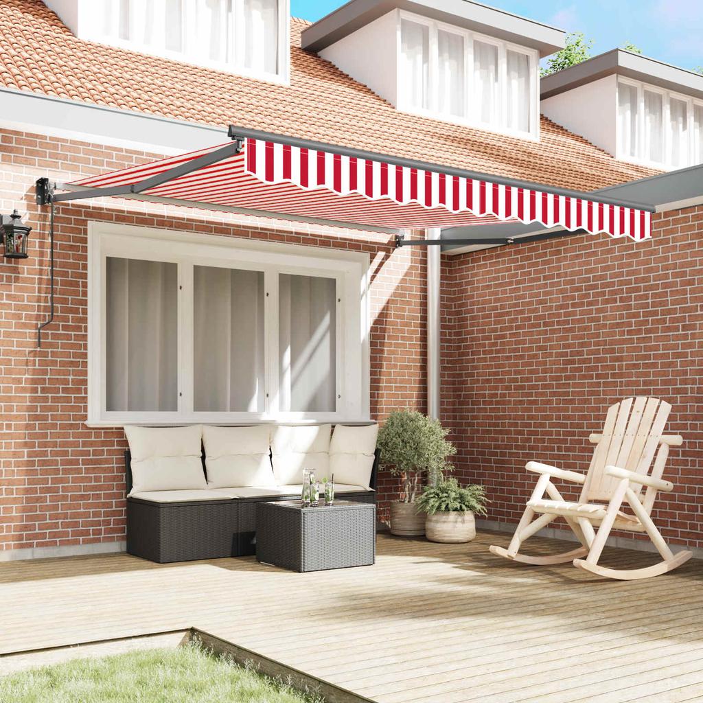 Retractable Awning Red and White 300 x 250 cm Polyester and Metal