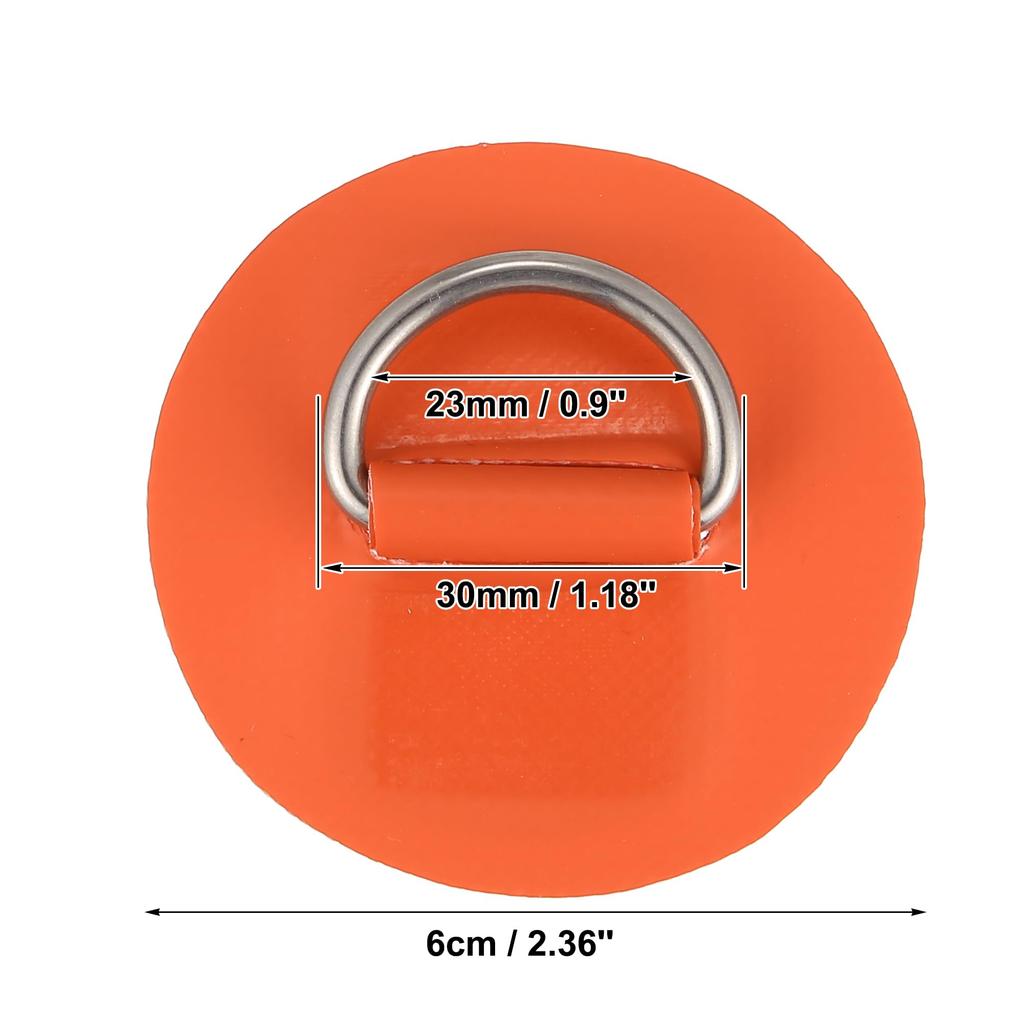 X AUTOHAUX D-Ring Patches PVC Stainless Steel Round D-Ring Pads for Surfboard Inflatable Boat Kayak Canoe Deck 6cm Orange