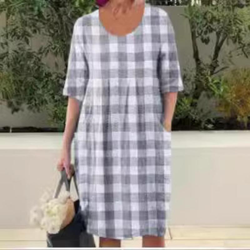 Women's Spring&Autumn&Winter Long Sleeve Round Neck Pocket Solid Colour Swing Dresses