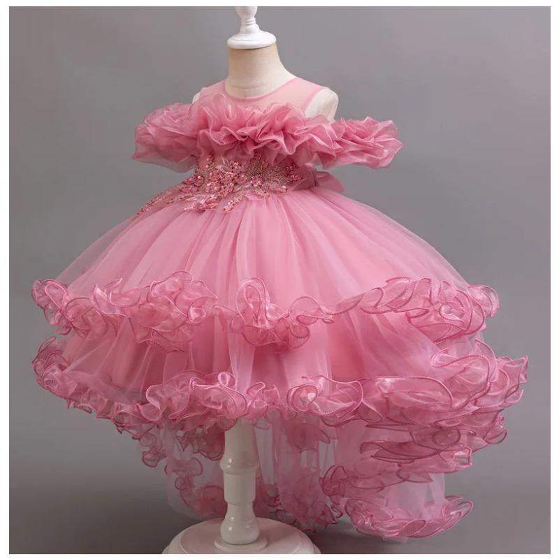 Mädchen Kinder Schleppkleid Elegant Mädchen Aufführung Rüschenrock Prinzessinnenrock Blume Kinder Hochzeit Mädchen