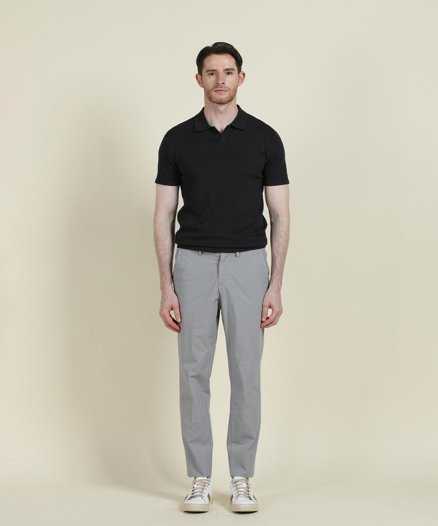PANICALE Grey Poplin Elastic Waist Slim Fit Chino Pants