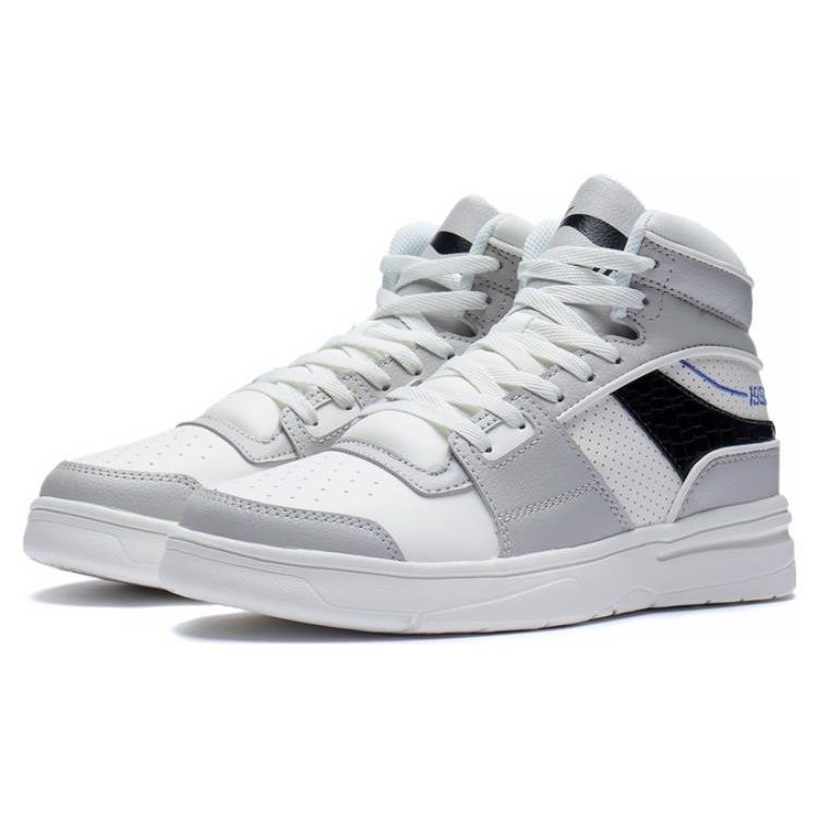 Li Ning Retro 90 Series Comfortable Casual Wear Resistant Shock Absorbing Non-Slip High-Top Lifestyle Shoes Women Shoes White Gray ABCS098-1
