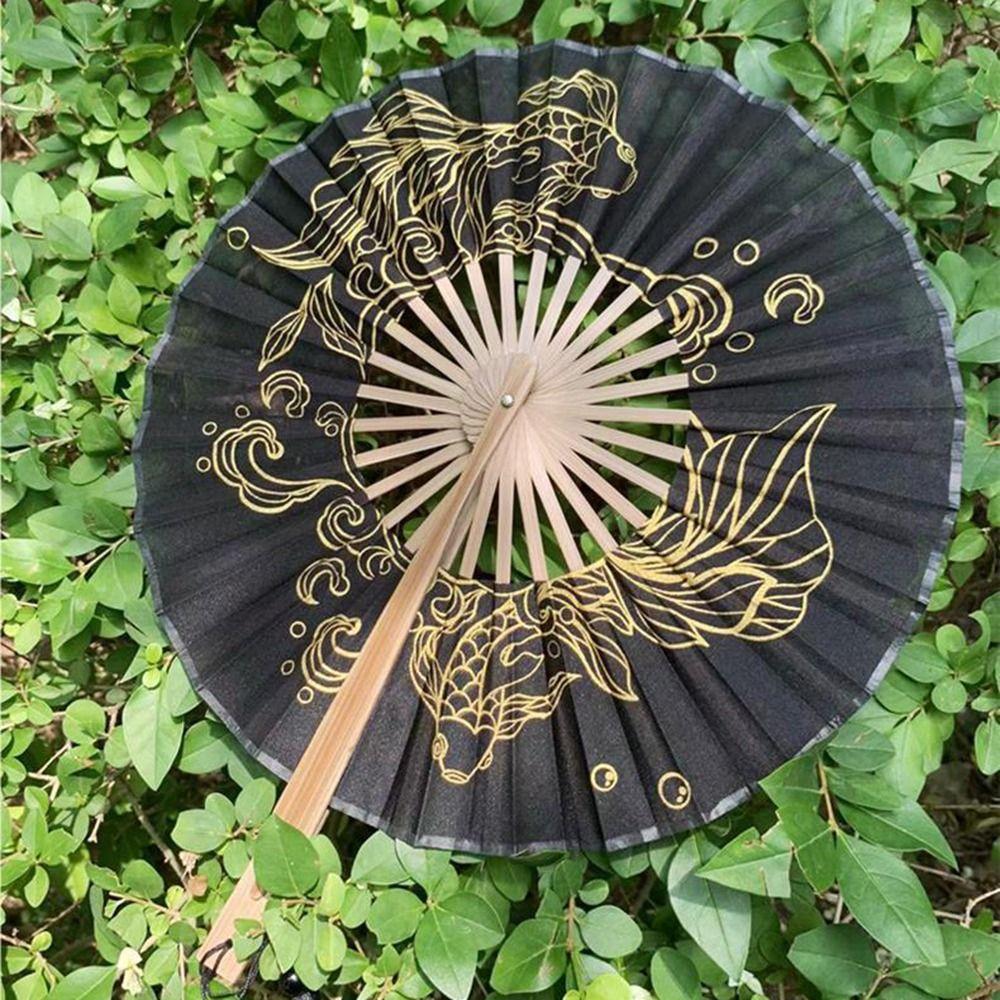 Handmade Round Bamboo Fan Tassel Dance Fan Vintage Collapsible Hand Fan  Women