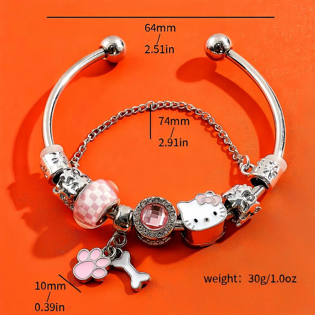 Hello Kitty Rosa Pandora Armband - Niedliches Cartoon-Katzen-Charme-Bügelarmband Schmuck