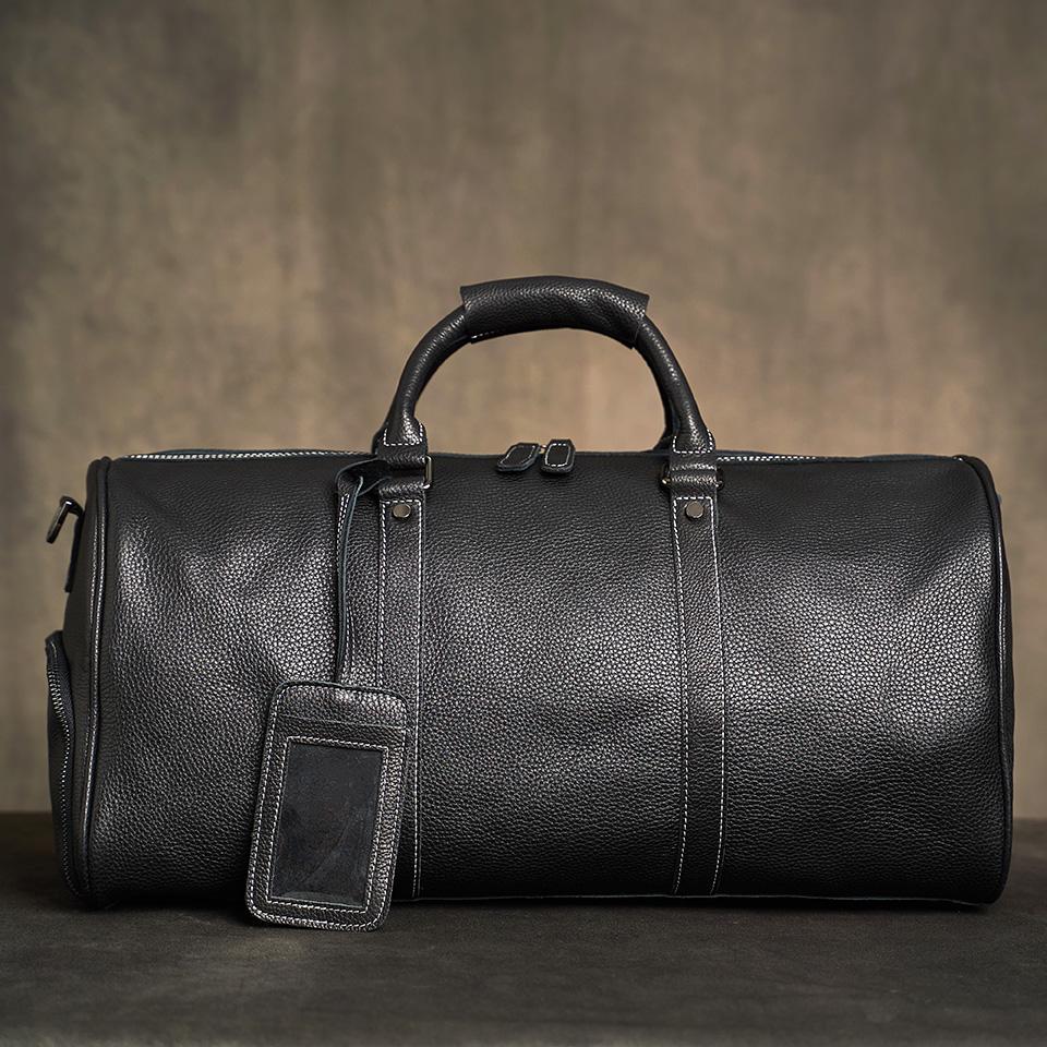 Geantă de călătorie pentru bărbați, din piele naturală, ocazională, geantă pentru bagaje de mână, geantă de fitness de mare capacitate, buzunar pentru pantofi pentru laptop de 18 inchi