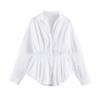 European and American women's clothing 1116 summer simple wind lapel pleated waist striped commuter pleated shirt top women