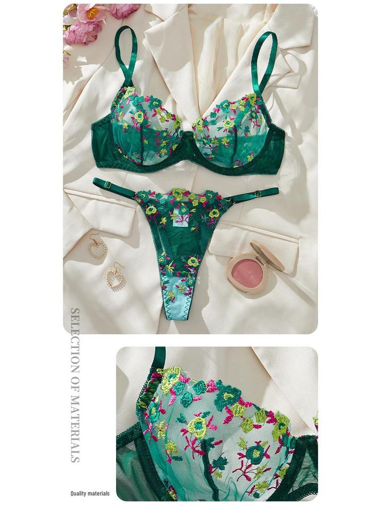 Ensemble de Lingerie en Maille à Fleurs Brodées Français: Design Sexy et Séduisant en Stock